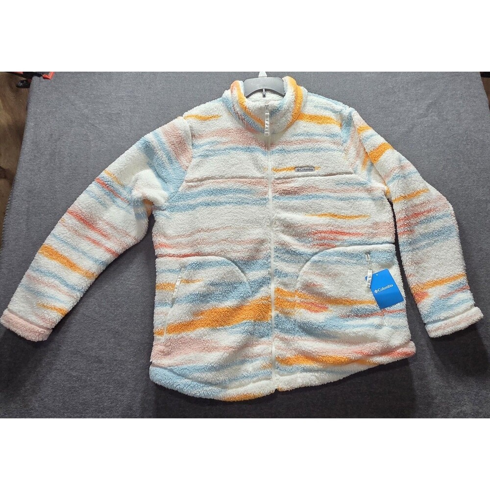 Columbia Fleece Womens 2 Xl White And Multi Color Stripes Fuzzy NWT Cozy